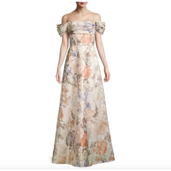 Aidan Mattox Floral Jacquard Off Shoulder Gown Ivory Womens Size 6 - Picture 11 of 11
